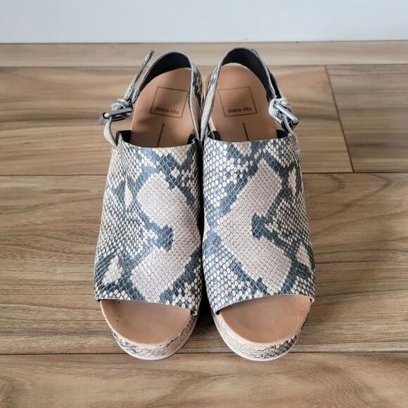 DV Dolce Vita Shan Platform Slingback Peep Toe Leather Sneaker Mule in Snake - Picture 4 of 10